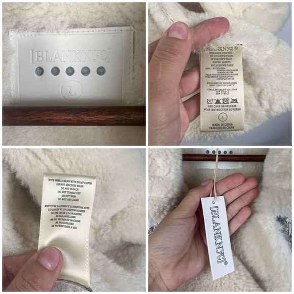 BLANK NYC Silver Metallic Faux Shearling Aviator Jacket Cozy Moto Zip SZ L - Picture 6 of 12